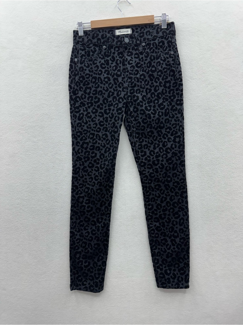 Madewell Women’s 26 9" Mid-Rise Velvet Leopard Skinny Jeans Black Magic